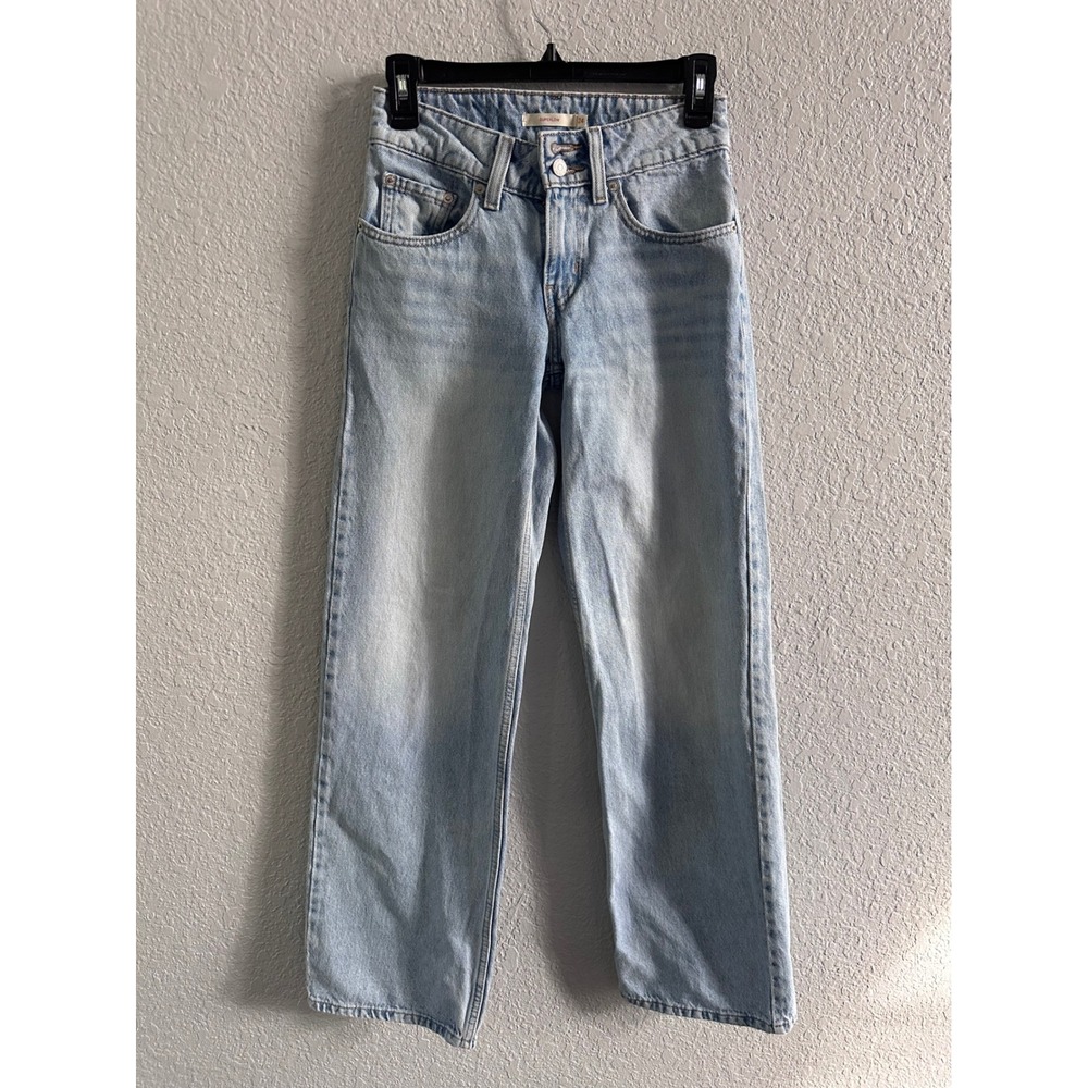 Levis Superlow Straight Leg Jeans Light Wash Blue Double Button A7498-0007 24x32